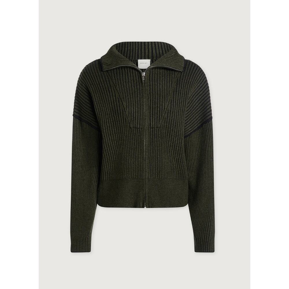 Varley Carmen Zip-Through Knit Sweater Olive Green Large EUC